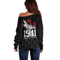 Tuskegee Airmen Red Tails Off Shoulder Sweater African American Pilots Heritage Black Style - Wonder Print Shop