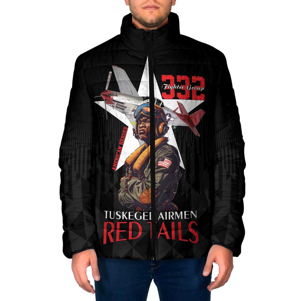 Tuskegee Airmen Red Tails Padded Jacket African American Pilots Heritage Black Style - Wonder Print Shop
