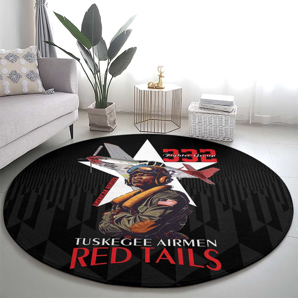 Tuskegee Airmen Red Tails Round Carpet African American Pilots Heritage Black Style - Wonder Print Shop