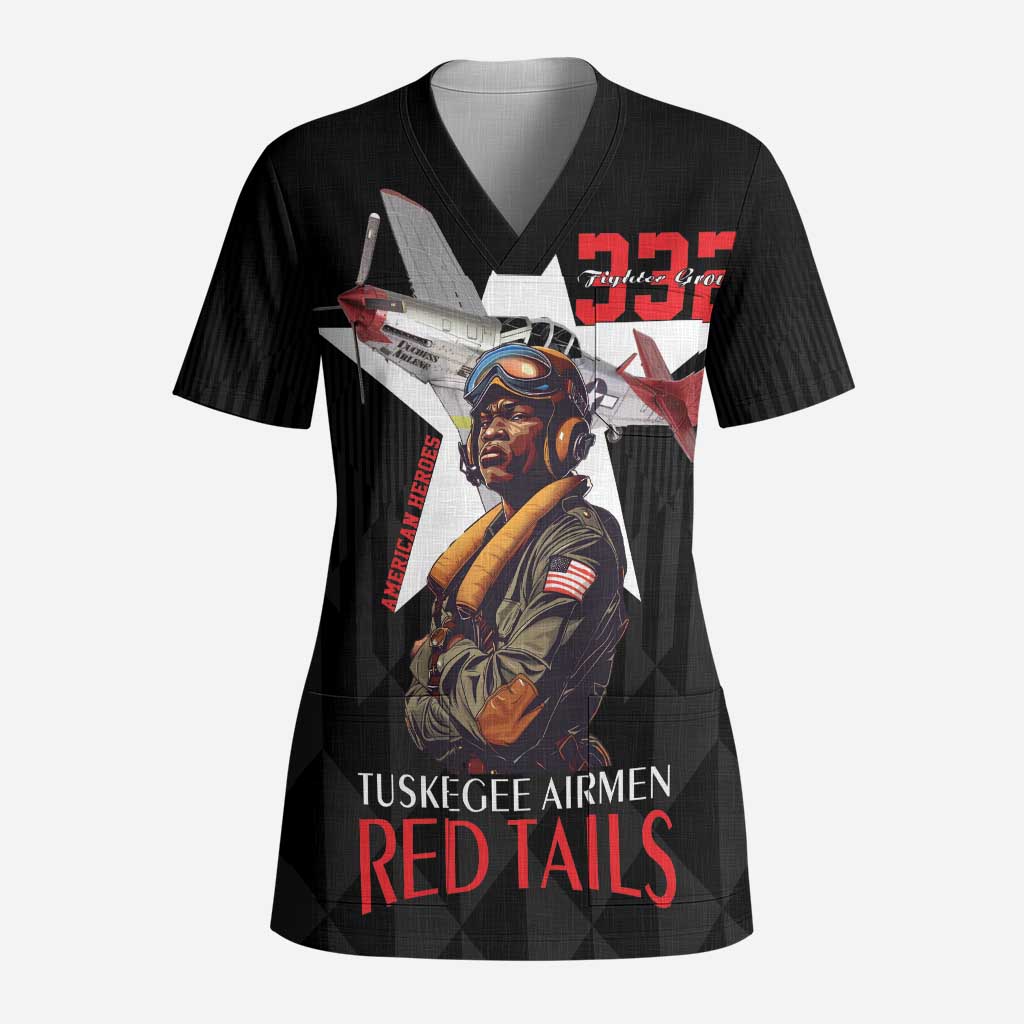 Tuskegee Airmen Red Tails Scrub Top African American Pilots Heritage Black Style - Wonder Print Shop