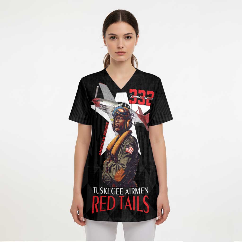 Tuskegee Airmen Red Tails Scrub Top African American Pilots Heritage Black Style - Wonder Print Shop