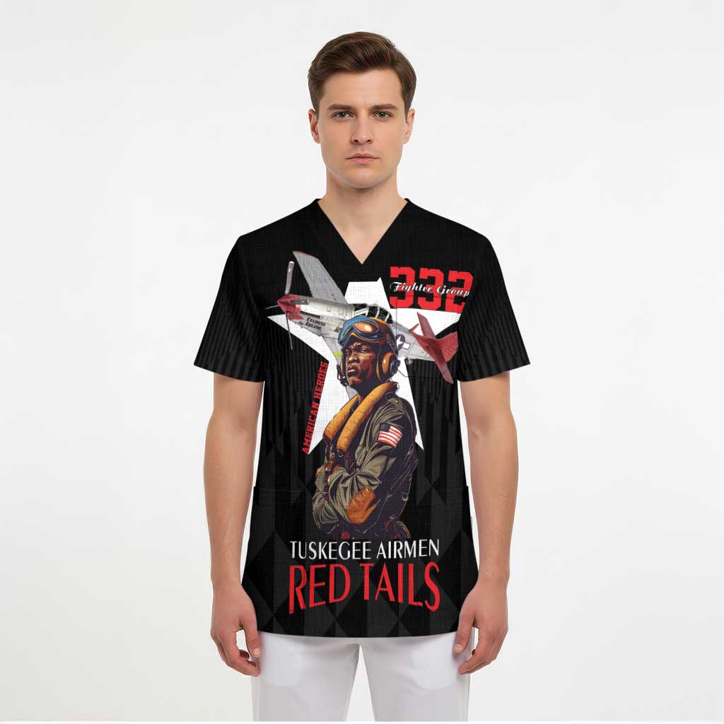 Tuskegee Airmen Red Tails Scrub Top African American Pilots Heritage Black Style - Wonder Print Shop