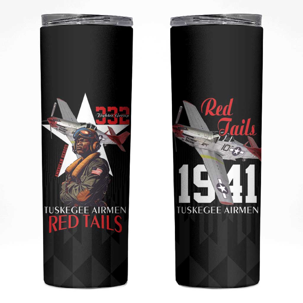 Tuskegee Airmen Red Tails Skinny Tumbler African American Pilots Heritage Black Style - Wonder Print Shop