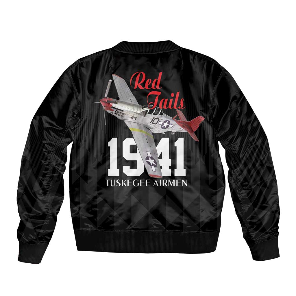 Tuskegee Airmen Red Tails Sleeve Zip Bomber Jacket African American Pilots Heritage Black Style - Wonder Print Shop