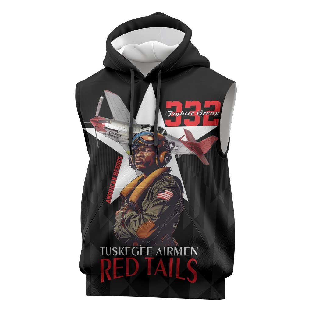 Tuskegee Airmen Red Tails Sleeveless Hoodie African American Pilots Heritage Black Style - Wonder Print Shop