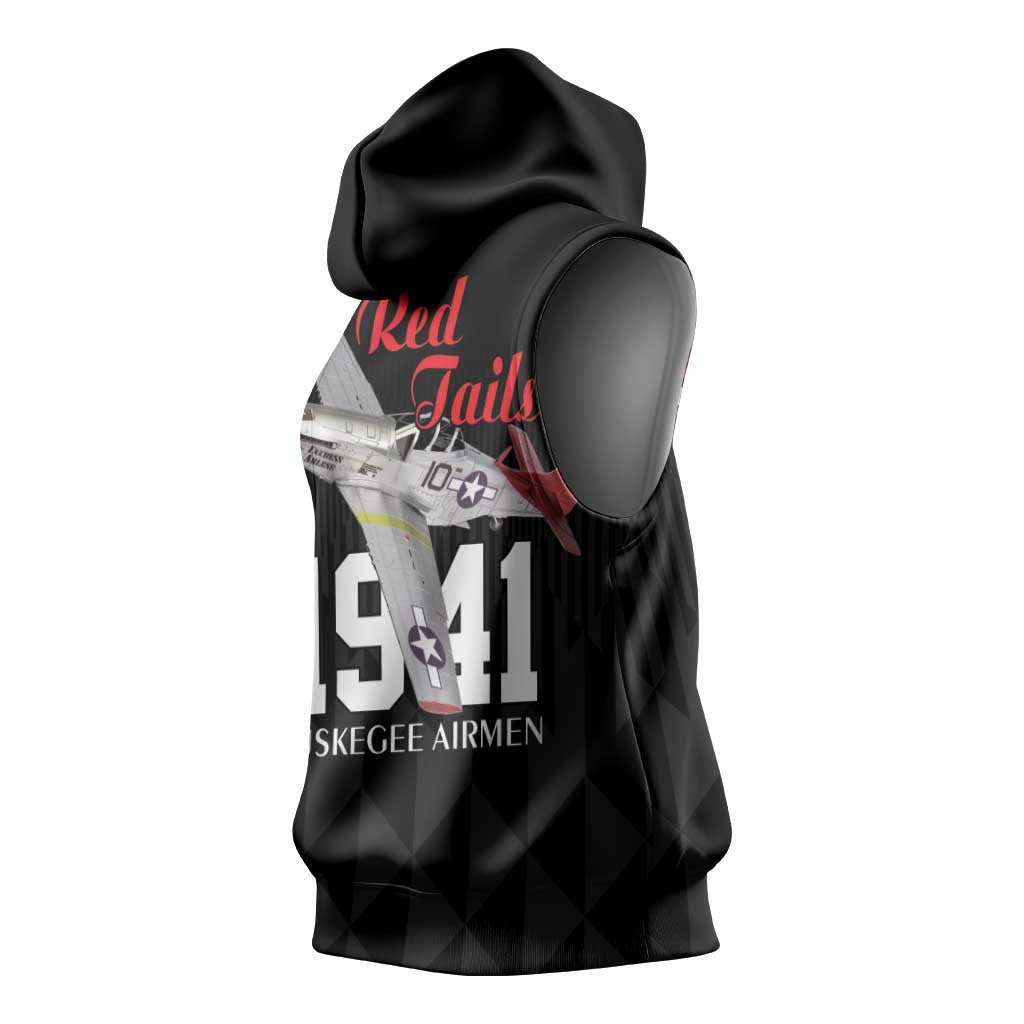Tuskegee Airmen Red Tails Sleeveless Hoodie African American Pilots Heritage Black Style - Wonder Print Shop