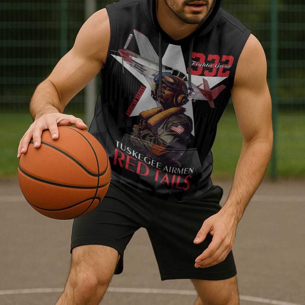 Tuskegee Airmen Red Tails Sleeveless Hoodie African American Pilots Heritage Black Style - Wonder Print Shop