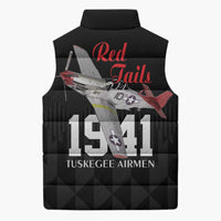 Tuskegee Airmen Red Tails Sleeveless Puffer Jacket African American Pilots Heritage Black Style - Wonder Print Shop