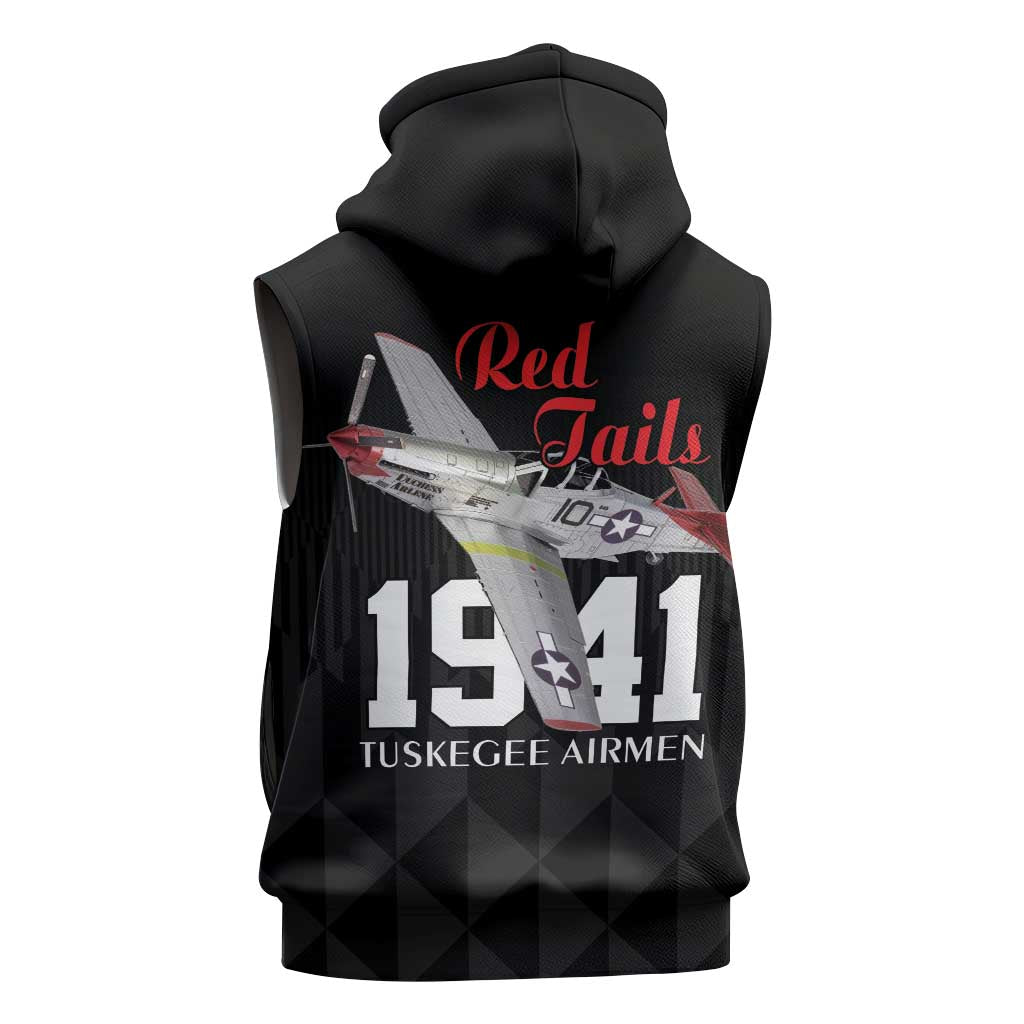 Tuskegee Airmen Red Tails Sleeveless Zip Hoodie African American Pilots Heritage Black Style - Wonder Print Shop