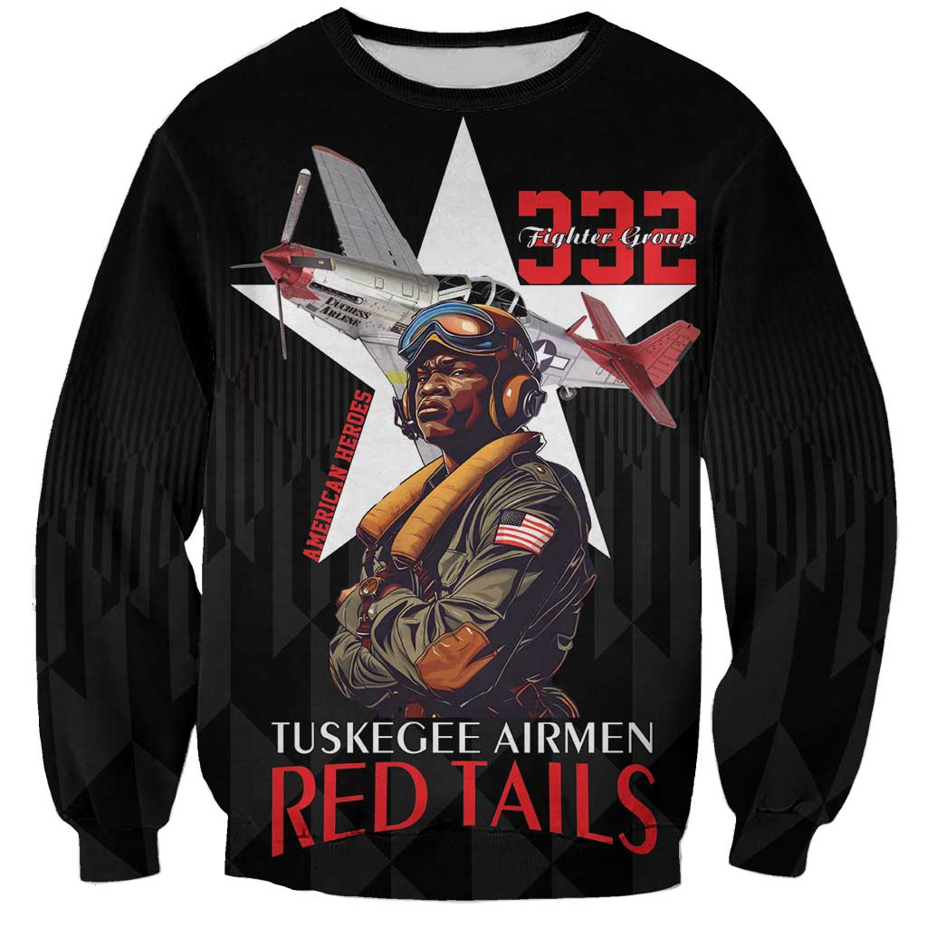 Tuskegee Airmen Red Tails Sweatshirt African American Pilots Heritage Black Style - Wonder Print Shop