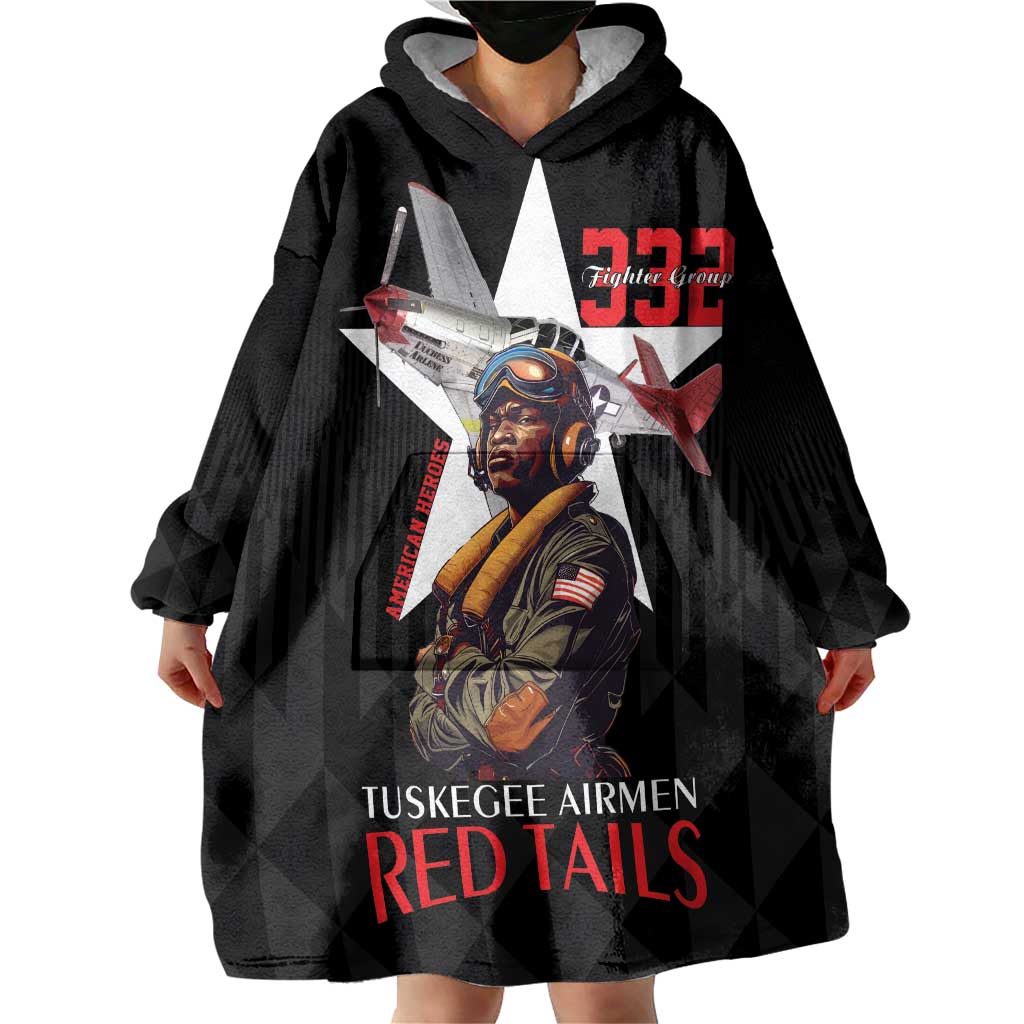 Tuskegee Airmen Red Tails Wearable Blanket Hoodie African American Pilots Heritage Black Style - Wonder Print Shop