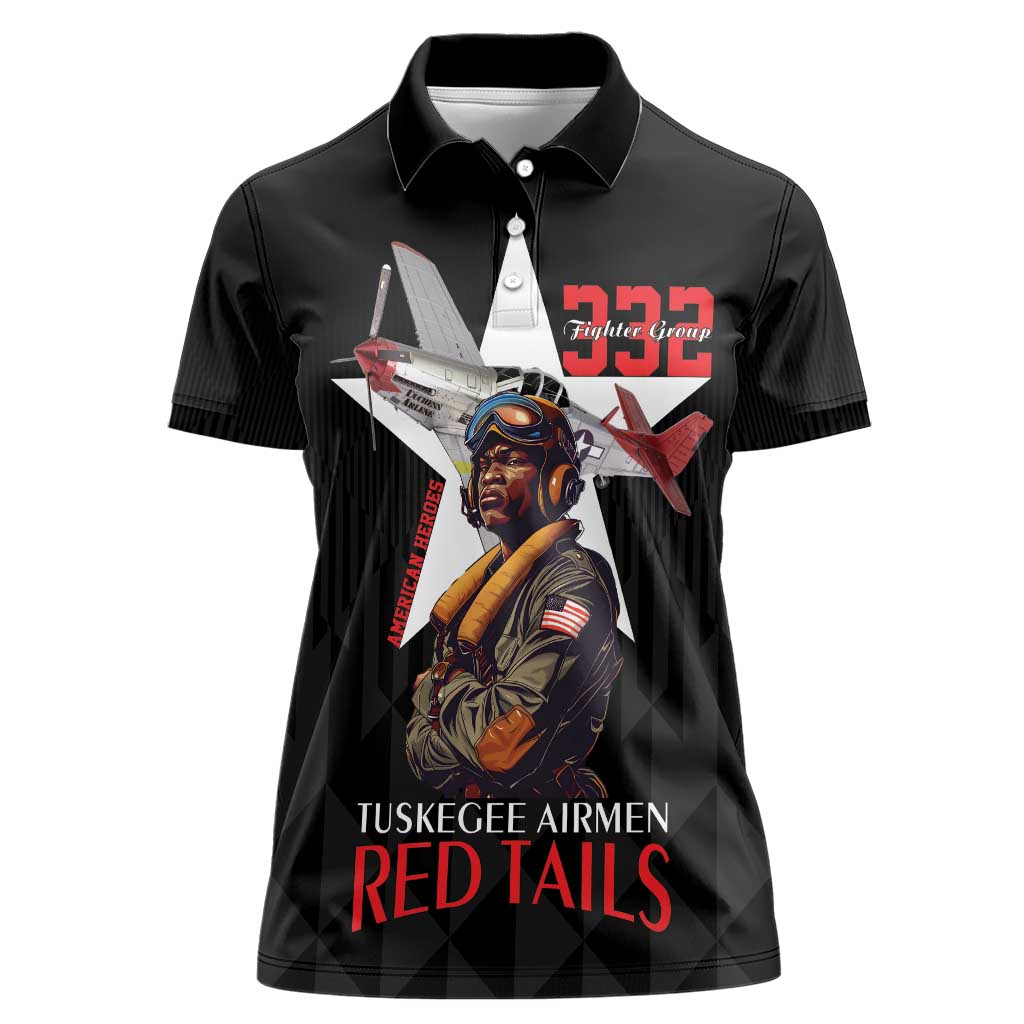 Tuskegee Airmen Red Tails Women Polo Shirt African American Pilots Heritage Black Style - Wonder Print Shop