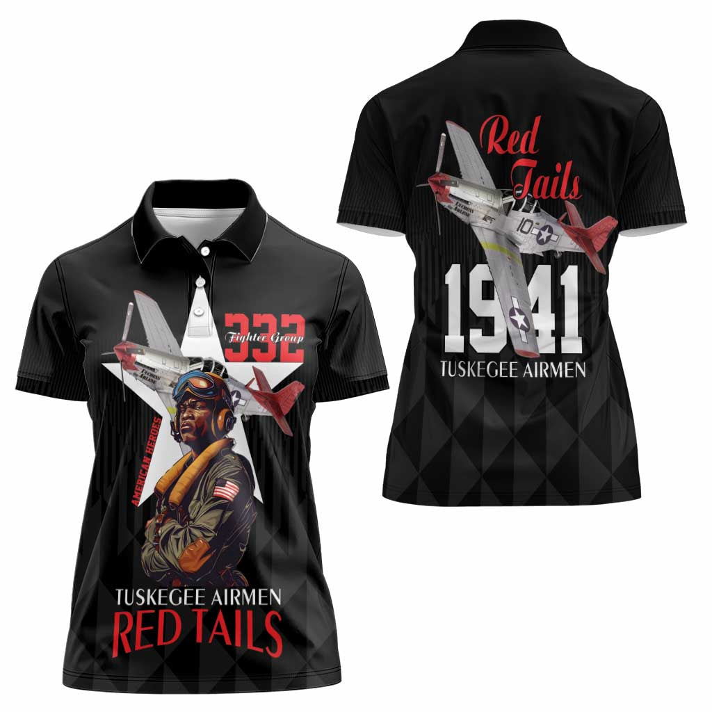 Tuskegee Airmen Red Tails Women Polo Shirt African American Pilots Heritage Black Style - Wonder Print Shop