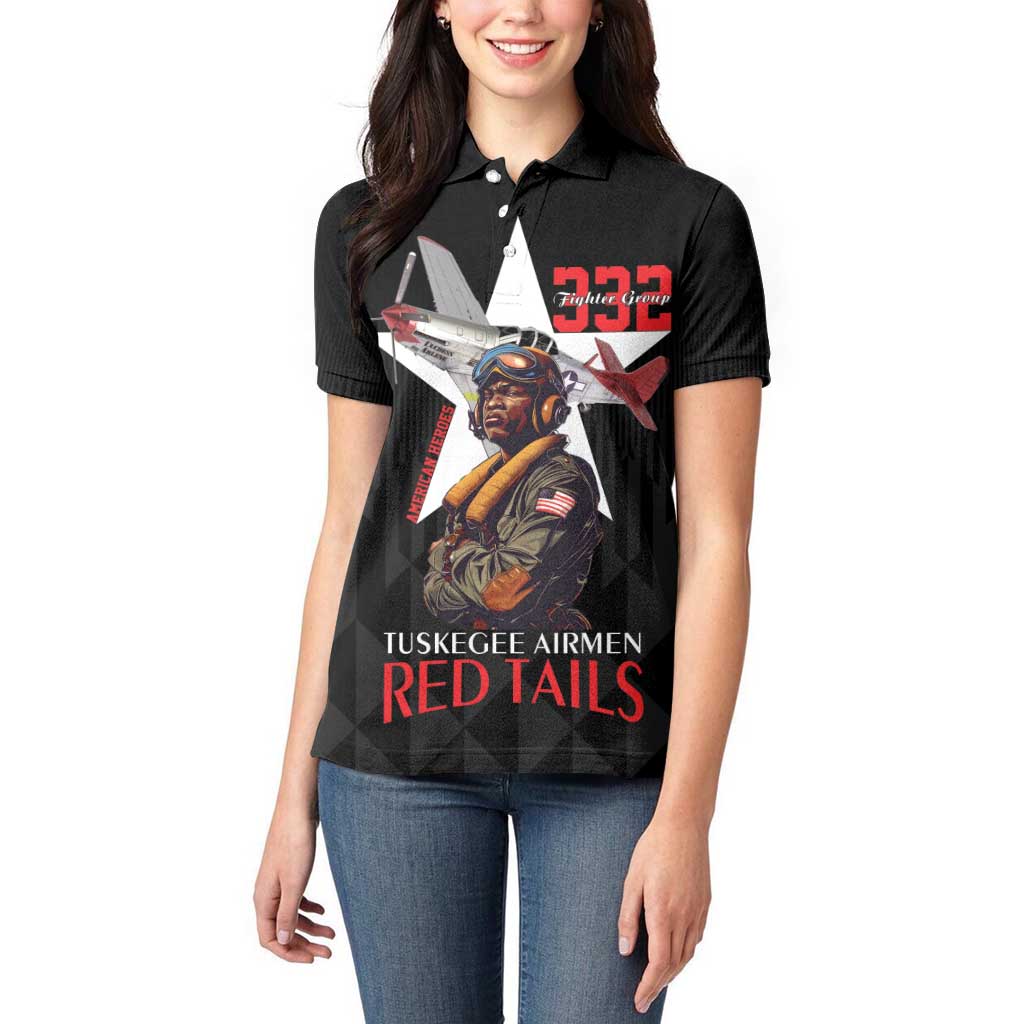 Tuskegee Airmen Red Tails Women Polo Shirt African American Pilots Heritage Black Style - Wonder Print Shop