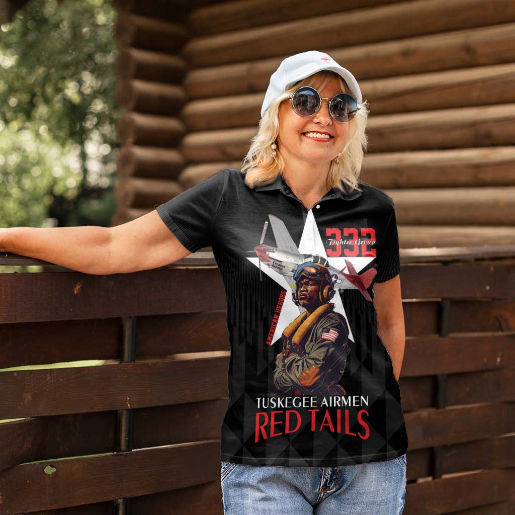 Tuskegee Airmen Red Tails Women Polo Shirt African American Pilots Heritage Black Style - Wonder Print Shop