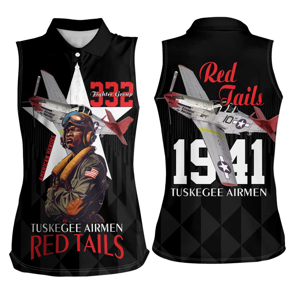 Tuskegee Airmen Red Tails Women Sleeveless Polo Shirt African American Pilots Heritage Black Style - Wonder Print Shop