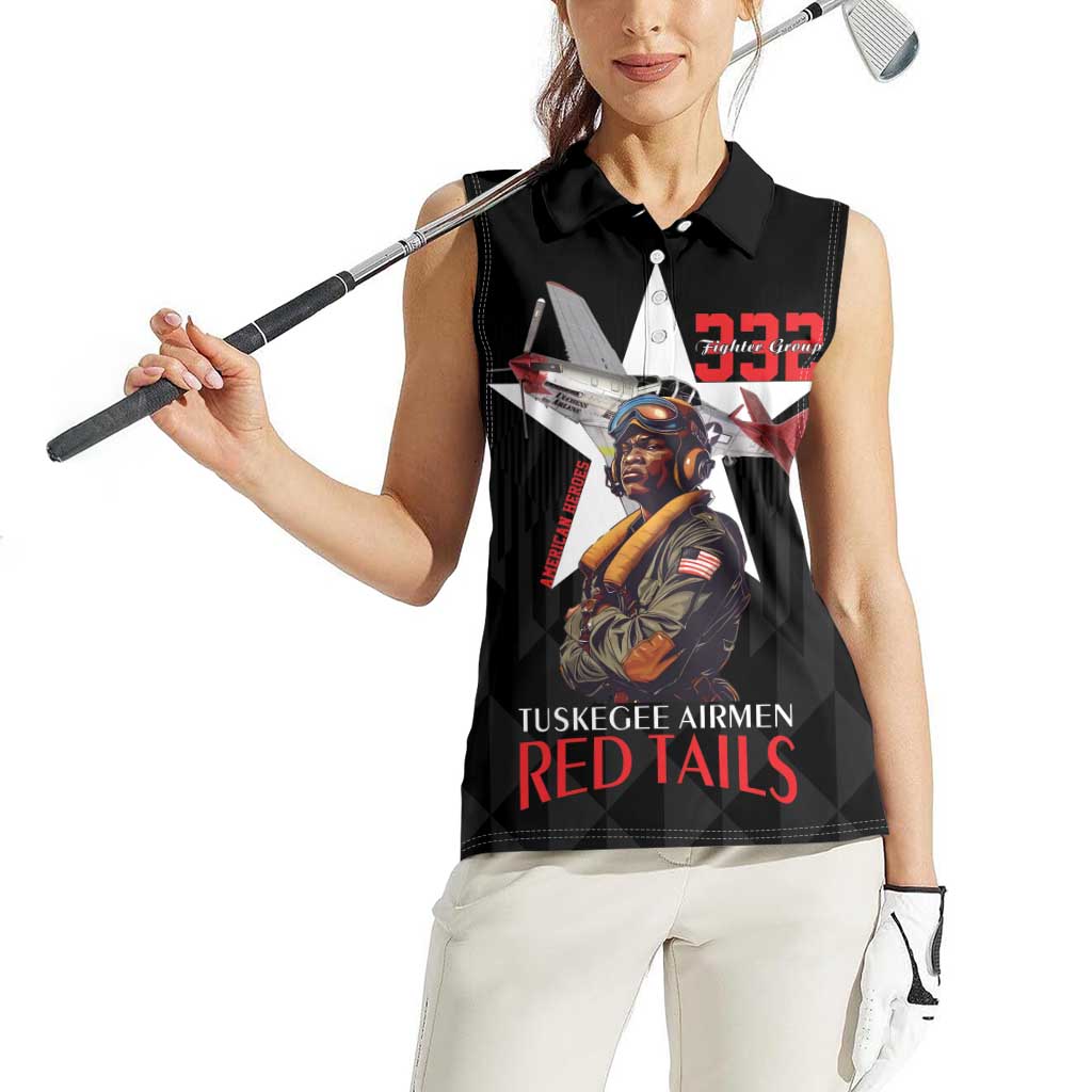 Tuskegee Airmen Red Tails Women Sleeveless Polo Shirt African American Pilots Heritage Black Style - Wonder Print Shop