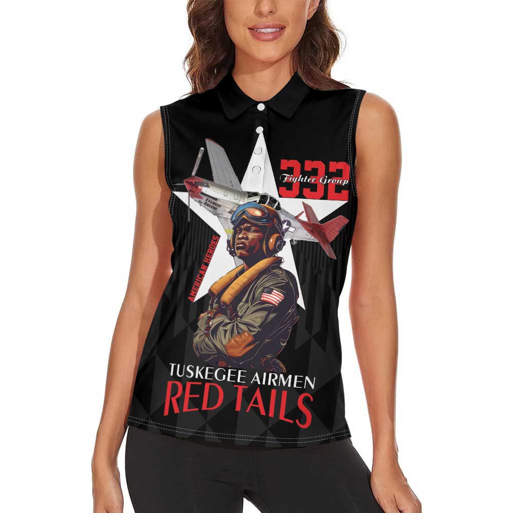 Tuskegee Airmen Red Tails Women Sleeveless Polo Shirt African American Pilots Heritage Black Style - Wonder Print Shop