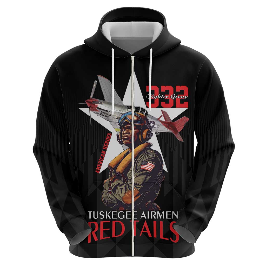 Tuskegee Airmen Red Tails Zip Hoodie African American Pilots Heritage Black Style - Wonder Print Shop