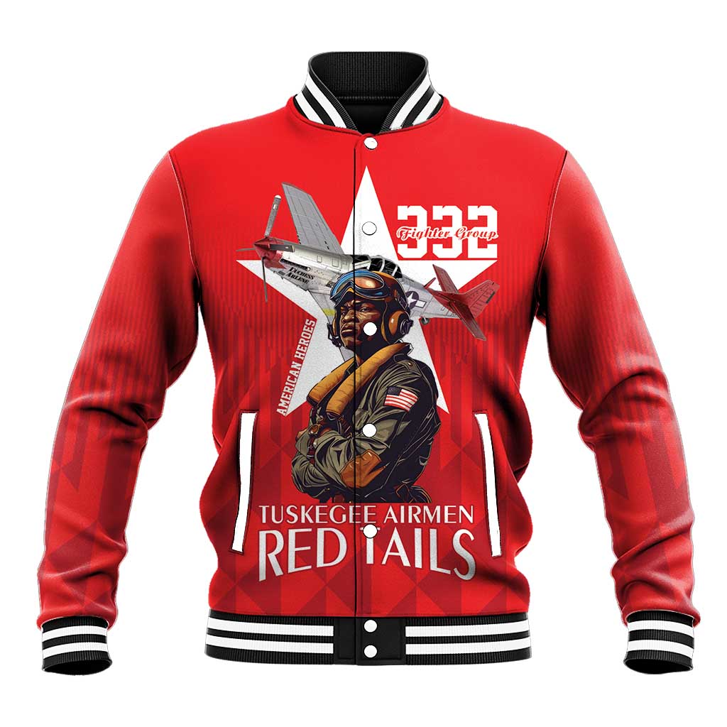 Tuskegee Airmen Red Tails Baseball Jacket African American Pilots Heritage Red Style - Wonder Print Shop