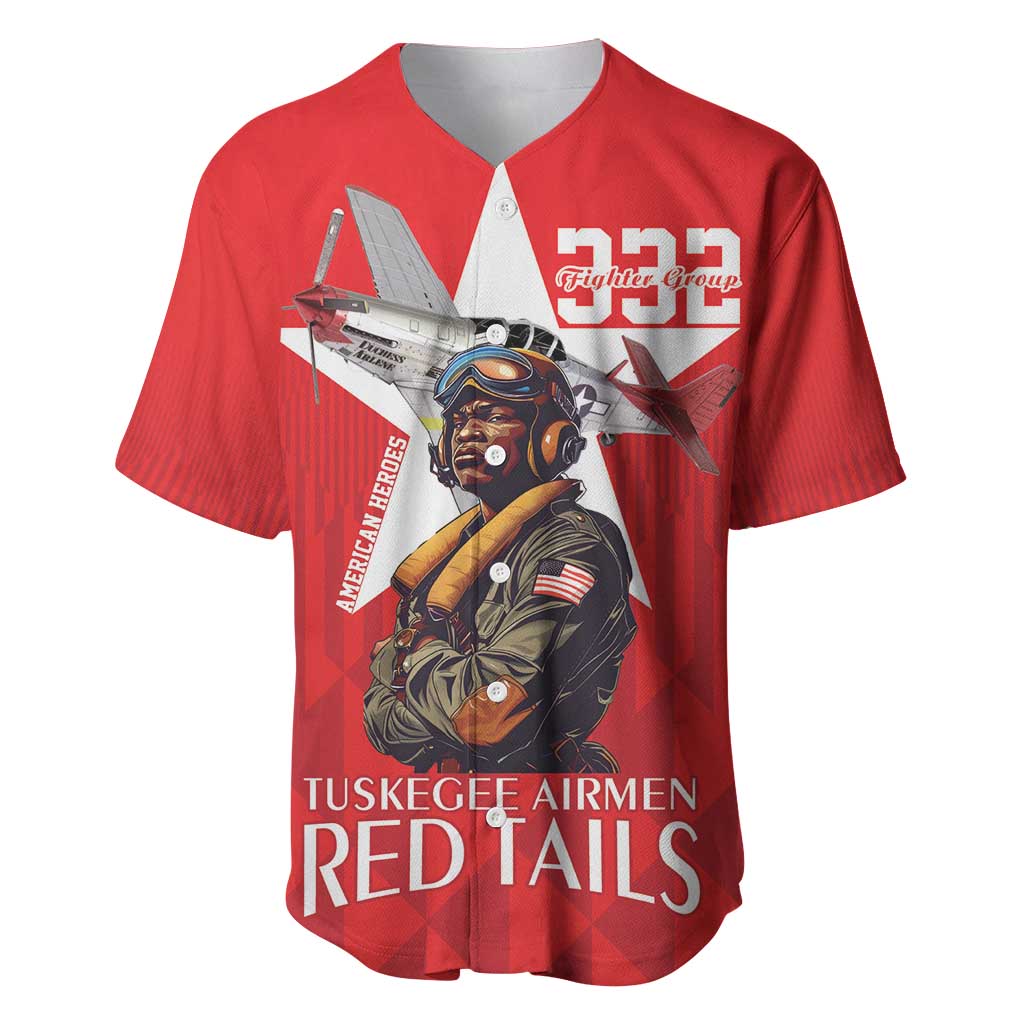 Tuskegee Airmen Red Tails Baseball Jersey African American Pilots Heritage Red Style - Wonder Print Shop