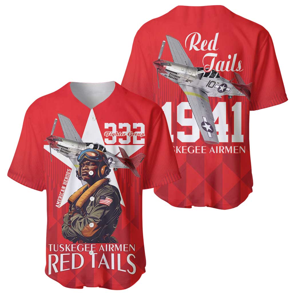 Tuskegee Airmen Red Tails Baseball Jersey African American Pilots Heritage Red Style - Wonder Print Shop