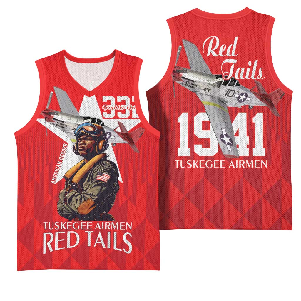 Tuskegee Airmen Red Tails Basketball Jersey African American Pilots Heritage Red Style - Wonder Print Shop