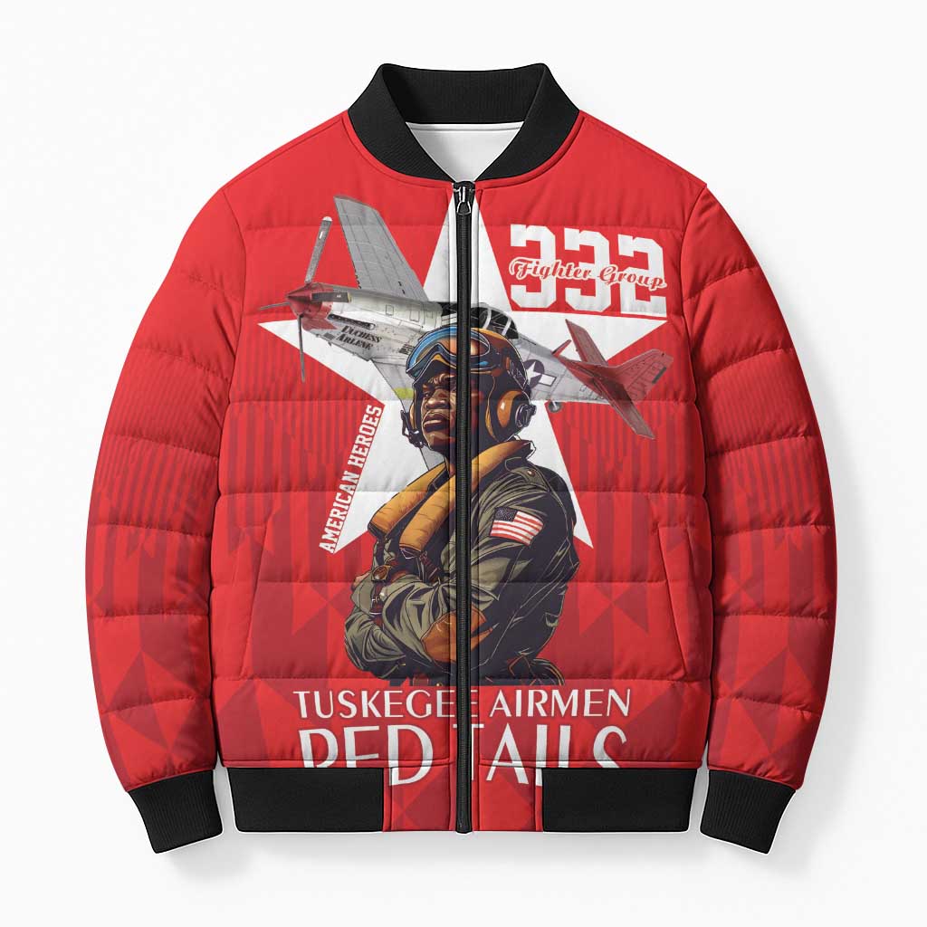 Tuskegee Airmen Red Tails Bomber Puffer Jacket African American Pilots Heritage Red Style - Wonder Print Shop