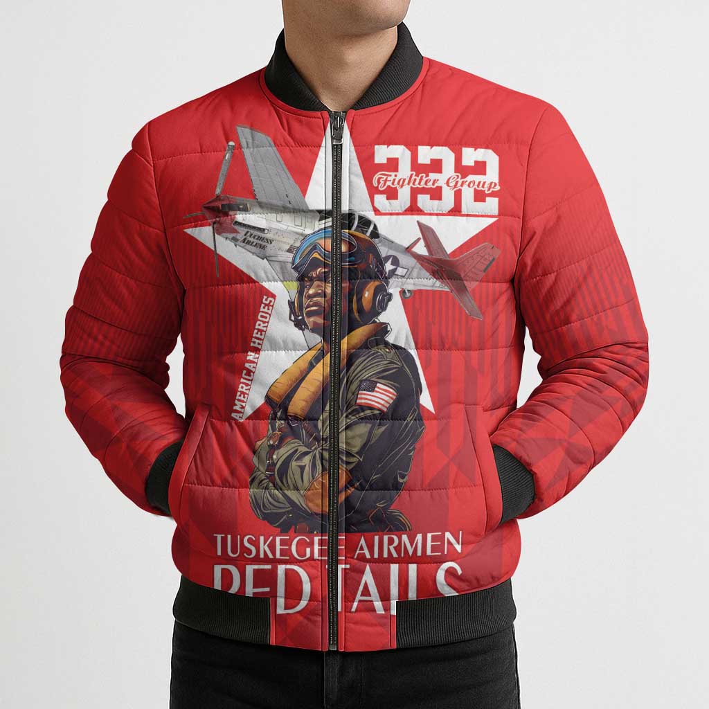 Tuskegee Airmen Red Tails Bomber Puffer Jacket African American Pilots Heritage Red Style - Wonder Print Shop