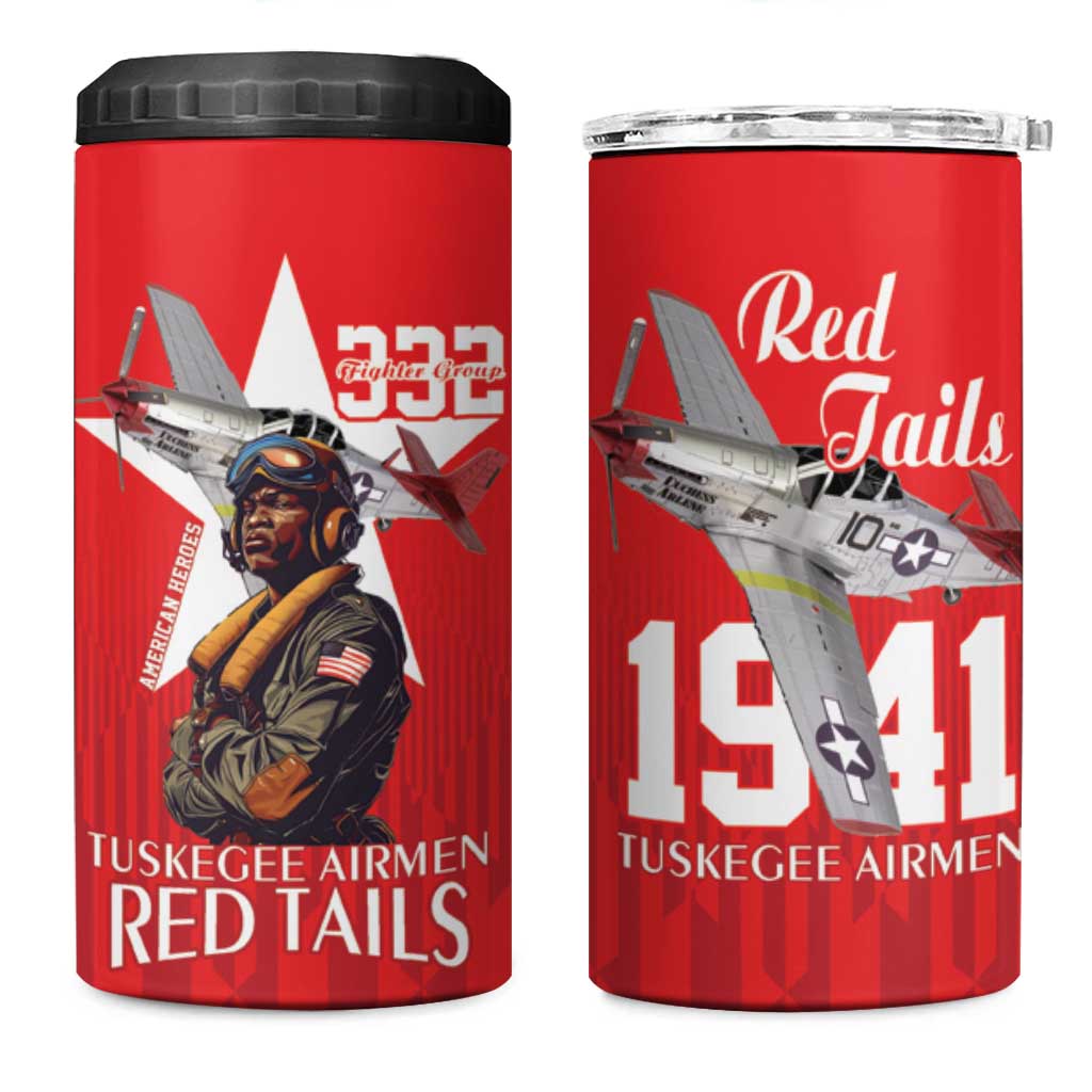 Tuskegee Airmen Red Tails 4 in 1 Can Cooler Tumbler African American Pilots Heritage Red Style - Wonder Print Shop