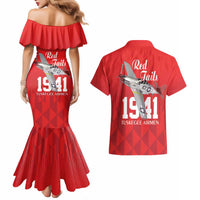 Tuskegee Airmen Red Tails Couples Matching Mermaid Dress and Hawaiian Shirt African American Pilots Heritage Red Style - Wonder Print Shop