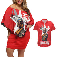 Tuskegee Airmen Red Tails Couples Matching Off Shoulder Short Dress and Hawaiian Shirt African American Pilots Heritage Red Style - Wonder Print Shop