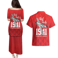 Tuskegee Airmen Red Tails Couples Matching Puletasi and Hawaiian Shirt African American Pilots Heritage Red Style - Wonder Print Shop