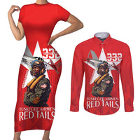 Tuskegee Airmen Red Tails Couples Matching Short Sleeve Bodycon Dress and Long Sleeve Button Shirt African American Pilots Heritage Red Style - Wonder Print Shop