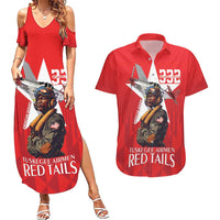 Tuskegee Airmen Red Tails Couples Matching Summer Maxi Dress and Hawaiian Shirt African American Pilots Heritage Red Style - Wonder Print Shop