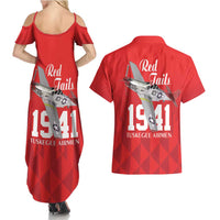 Tuskegee Airmen Red Tails Couples Matching Summer Maxi Dress and Hawaiian Shirt African American Pilots Heritage Red Style - Wonder Print Shop
