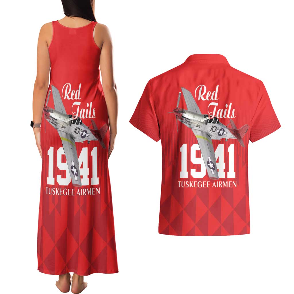 Tuskegee Airmen Red Tails Couples Matching Tank Maxi Dress and Hawaiian Shirt African American Pilots Heritage Red Style - Wonder Print Shop
