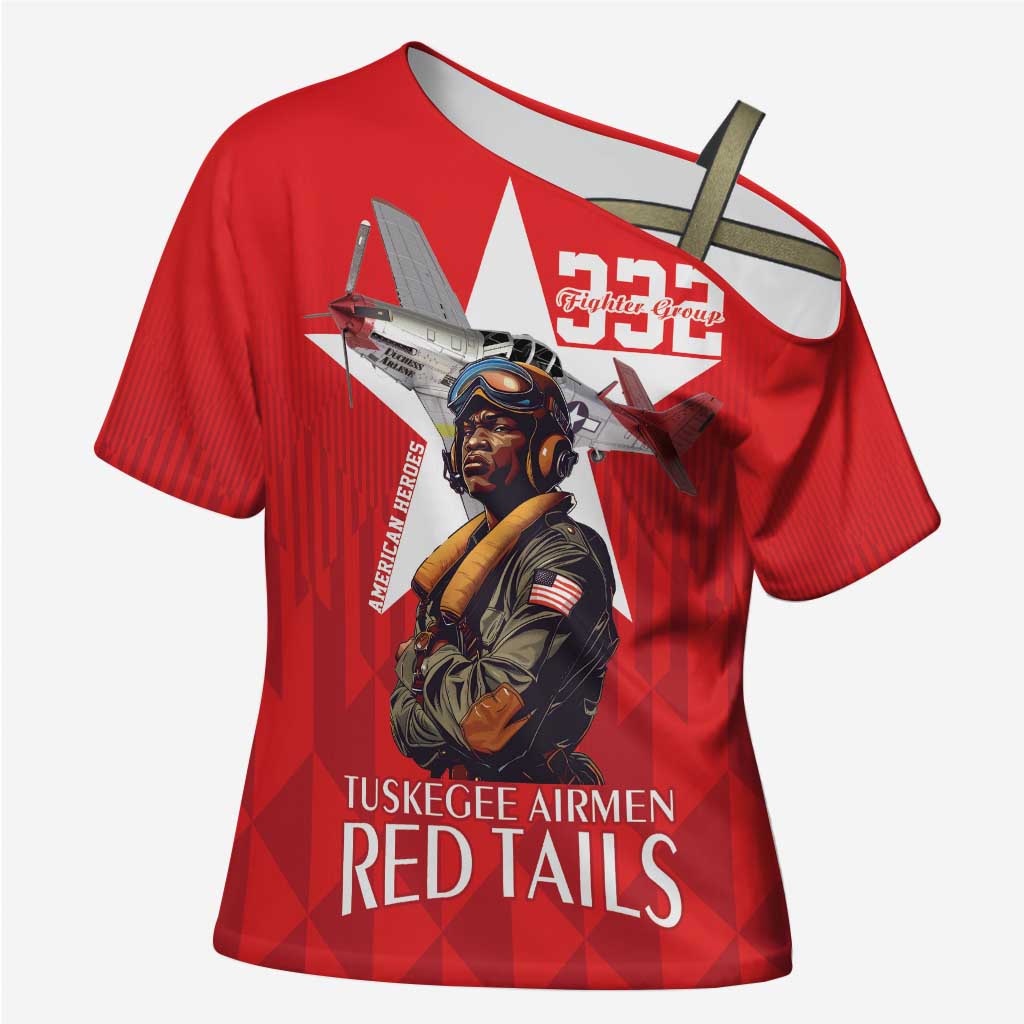 Tuskegee Airmen Red Tails Cross Shoulder Shirt African American Pilots Heritage Red Style - Wonder Print Shop