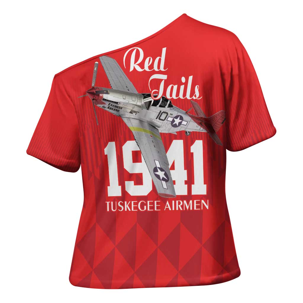 Tuskegee Airmen Red Tails Cross Shoulder Shirt African American Pilots Heritage Red Style - Wonder Print Shop