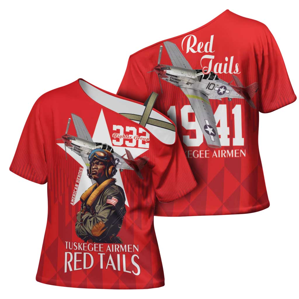 Tuskegee Airmen Red Tails Cross Shoulder Shirt African American Pilots Heritage Red Style - Wonder Print Shop