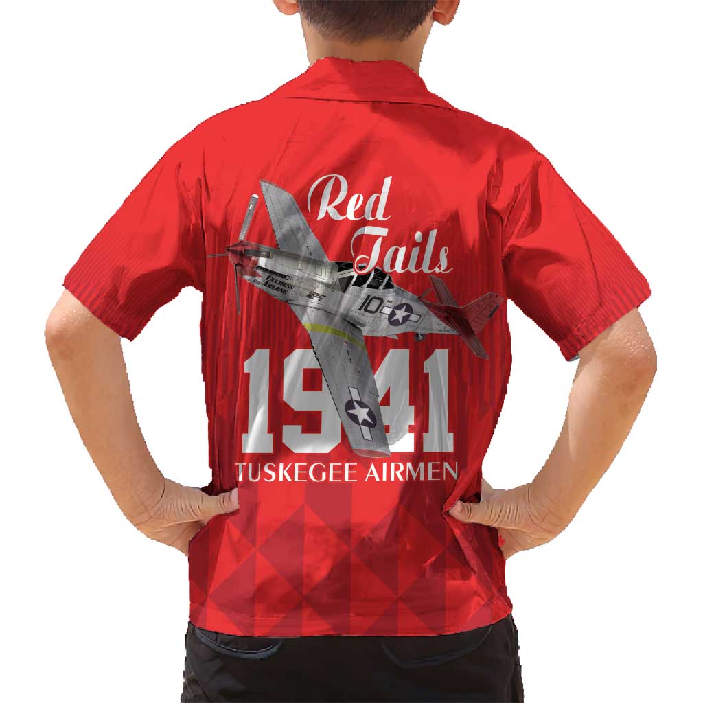 Tuskegee Airmen Red Tails Family Matching Long Sleeve Bodycon Dress and Hawaiian Shirt African American Pilots Heritage Red Style - Wonder Print Shop