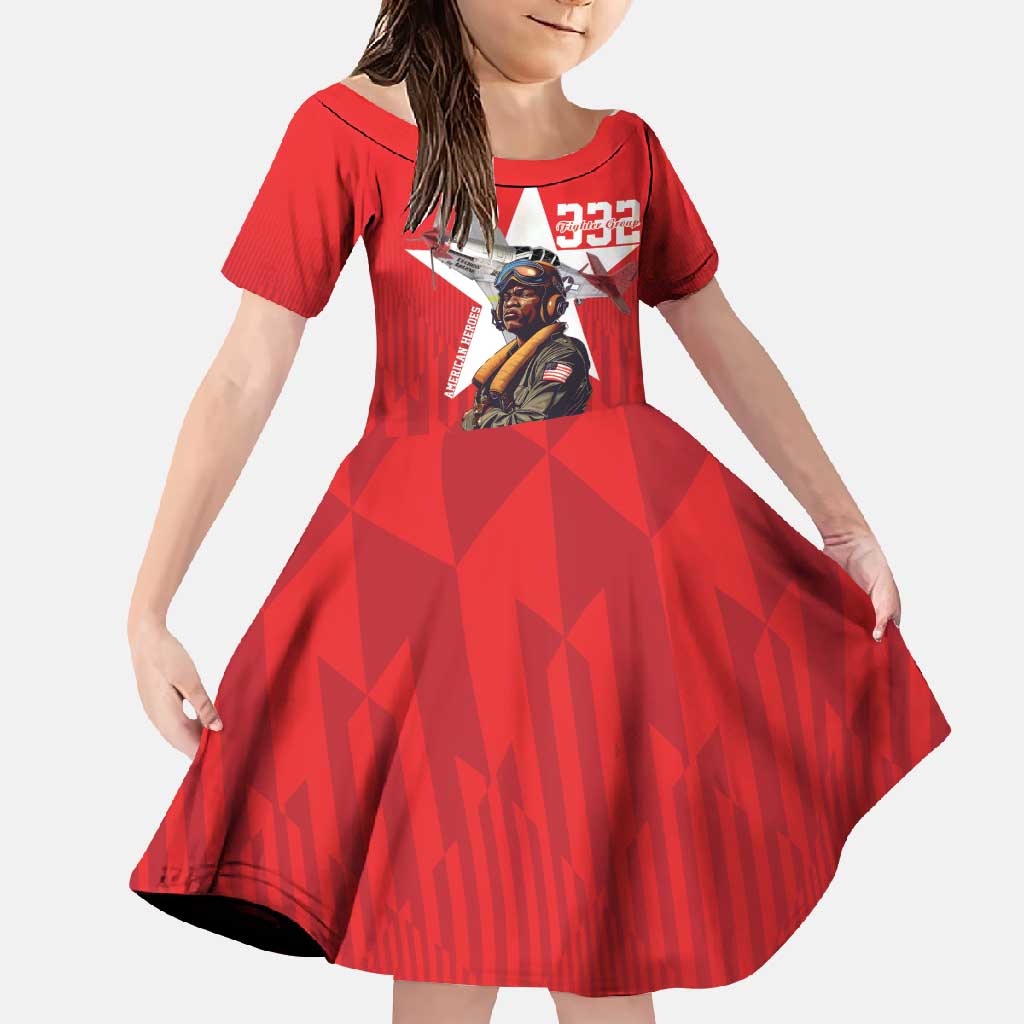 Tuskegee Airmen Red Tails Family Matching Long Sleeve Bodycon Dress and Hawaiian Shirt African American Pilots Heritage Red Style - Wonder Print Shop