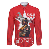 Tuskegee Airmen Red Tails Family Matching Long Sleeve Bodycon Dress and Hawaiian Shirt African American Pilots Heritage Red Style - Wonder Print Shop