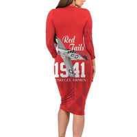 Tuskegee Airmen Red Tails Family Matching Long Sleeve Bodycon Dress and Hawaiian Shirt African American Pilots Heritage Red Style - Wonder Print Shop
