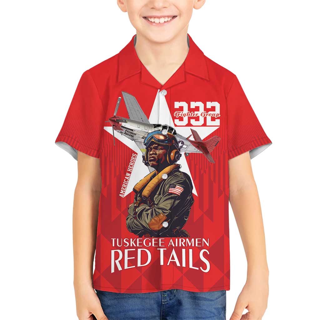 Tuskegee Airmen Red Tails Family Matching Long Sleeve Bodycon Dress and Hawaiian Shirt African American Pilots Heritage Red Style - Wonder Print Shop