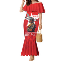 Tuskegee Airmen Red Tails Family Matching Mermaid Dress and Hawaiian Shirt African American Pilots Heritage Red Style - Wonder Print Shop