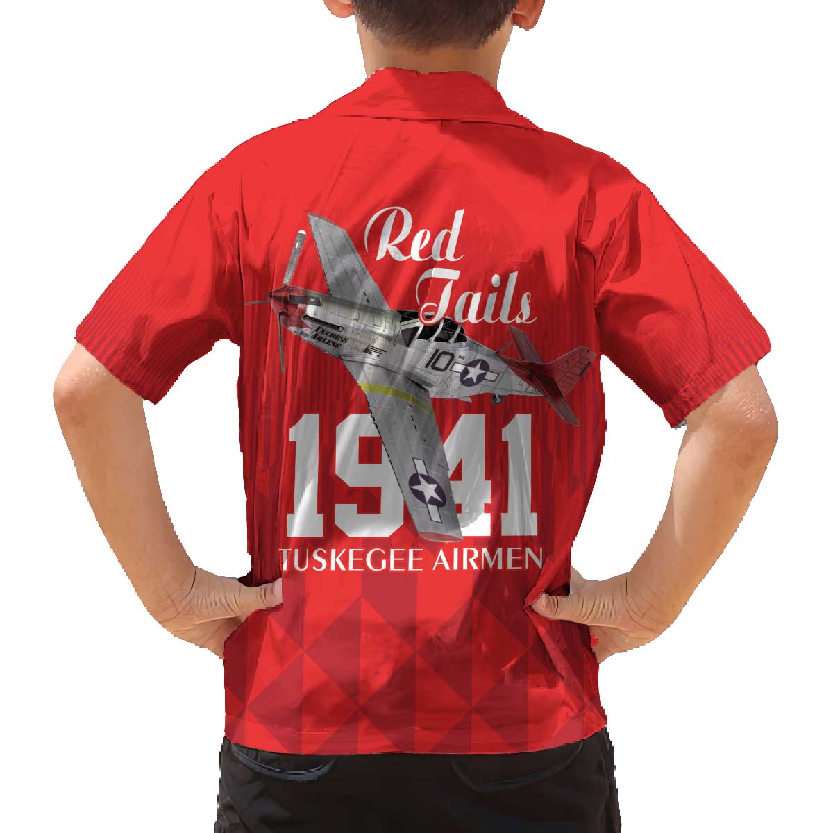 Tuskegee Airmen Red Tails Family Matching Off The Shoulder Long Sleeve Dress and Hawaiian Shirt African American Pilots Heritage Red Style - Wonder Print Shop