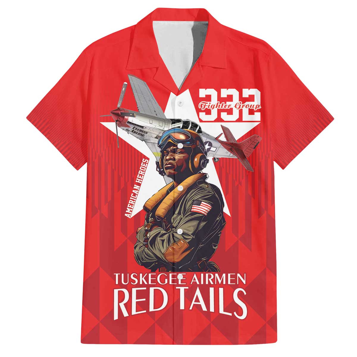 Tuskegee Airmen Red Tails Family Matching Off The Shoulder Long Sleeve Dress and Hawaiian Shirt African American Pilots Heritage Red Style - Wonder Print Shop