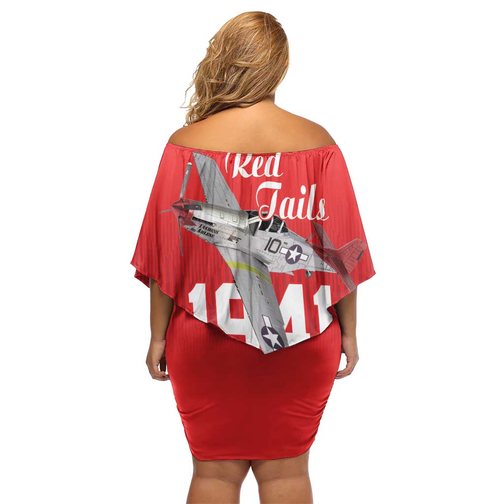 Tuskegee Airmen Red Tails Family Matching Off Shoulder Short Dress and Hawaiian Shirt African American Pilots Heritage Red Style - Wonder Print Shop