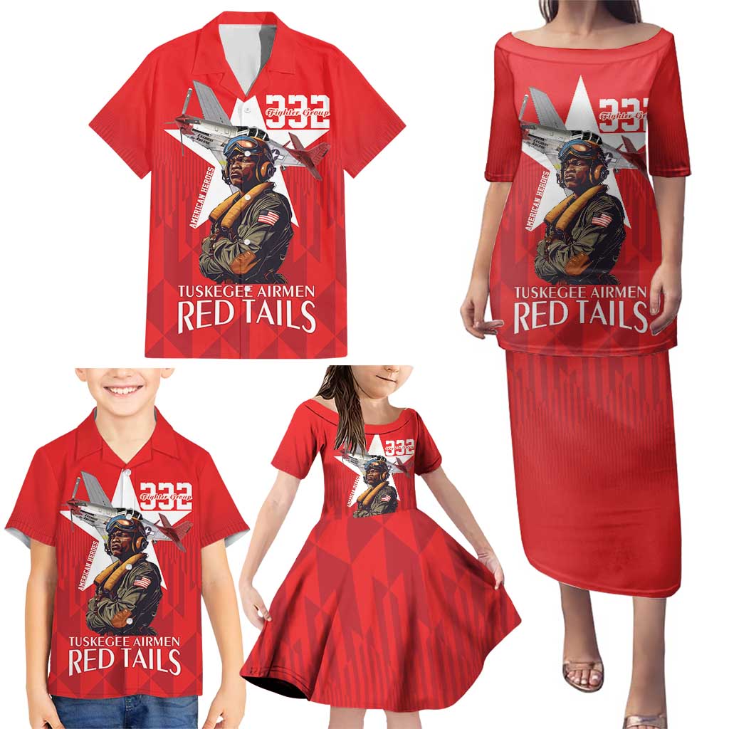 Tuskegee Airmen Red Tails Family Matching Puletasi and Hawaiian Shirt African American Pilots Heritage Red Style - Wonder Print Shop